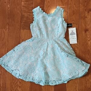 Rare Editions Green Fit and Flare Sleeveless Dress for Prom